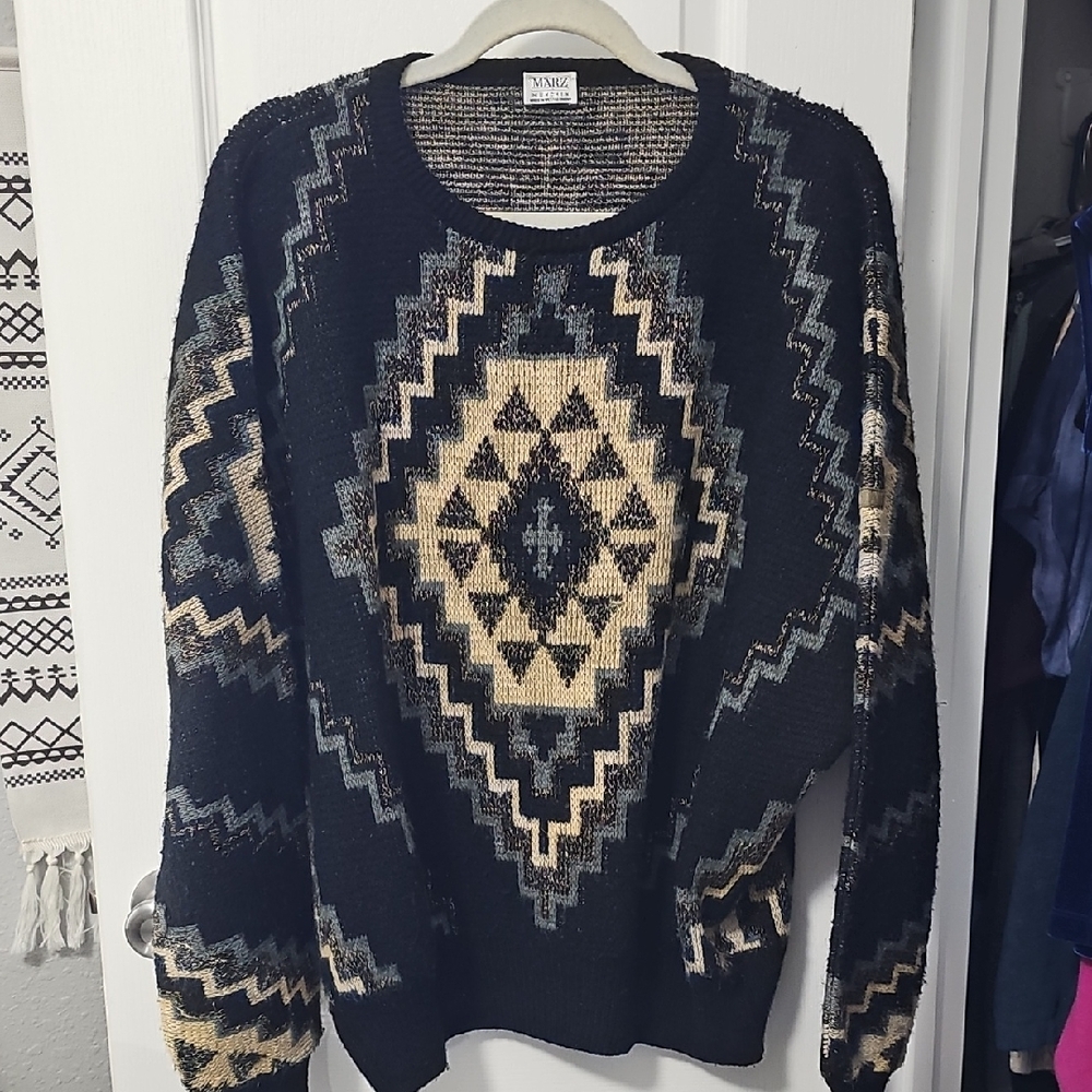 Vintage Black and Cream Geometric Sweater